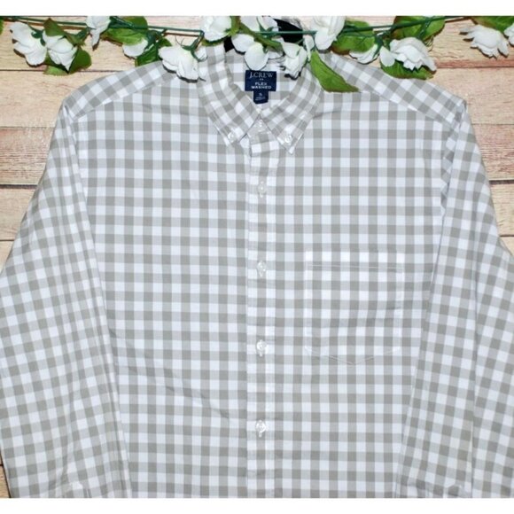 J.Crew Flex Washed Men's Long Sleeve Button Up Shirt Size S Olive Green Check - Picture 2 of 9
